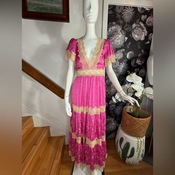 Free People Spell Pink and Cream Maxi Dress/ Size XS - Picture 7 of 11